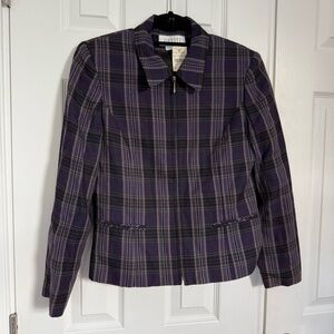 Petite Sophisticate Purple Plaid Rayon Full Zip Fully Lined Blazer Womens 6P NWT
